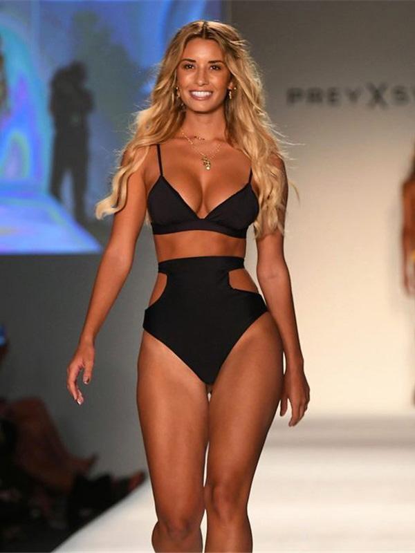 Solid Black Hollow Bikinis Swimwear