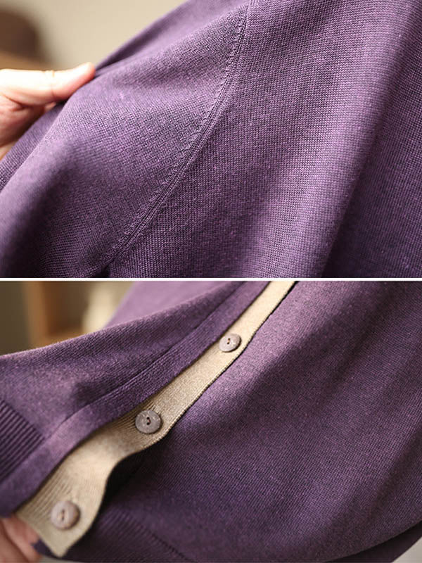 Simple Contrast Color Long Sleeves Cardigan Top