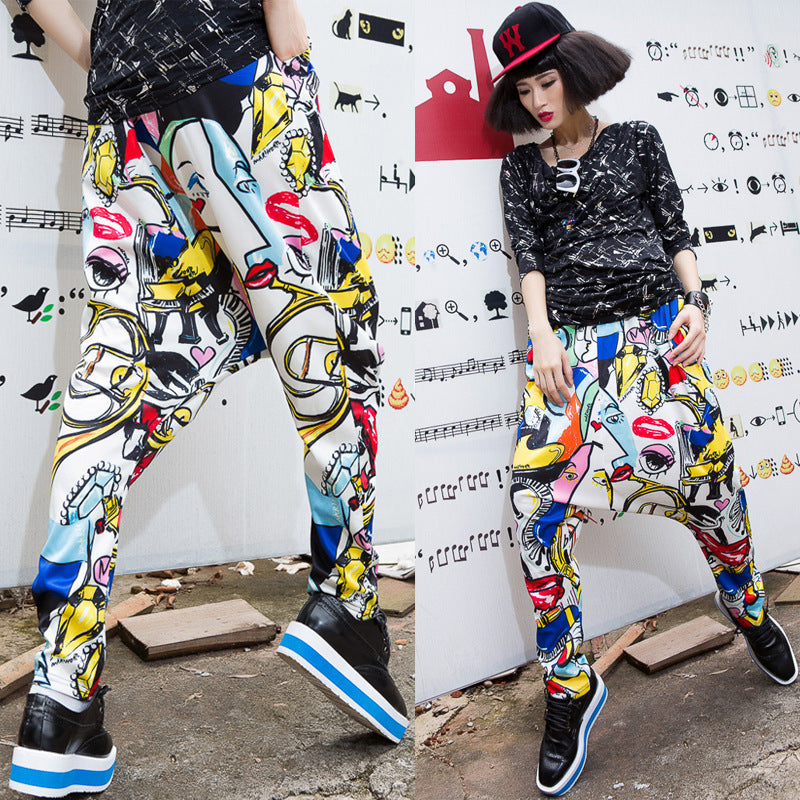 LOOSE COLORFUL PRINTING HAREM PANTS