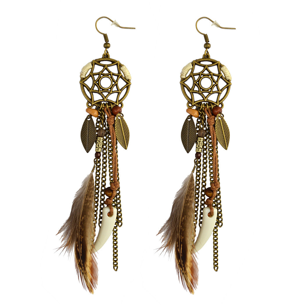 Long Feather Horn Earrings