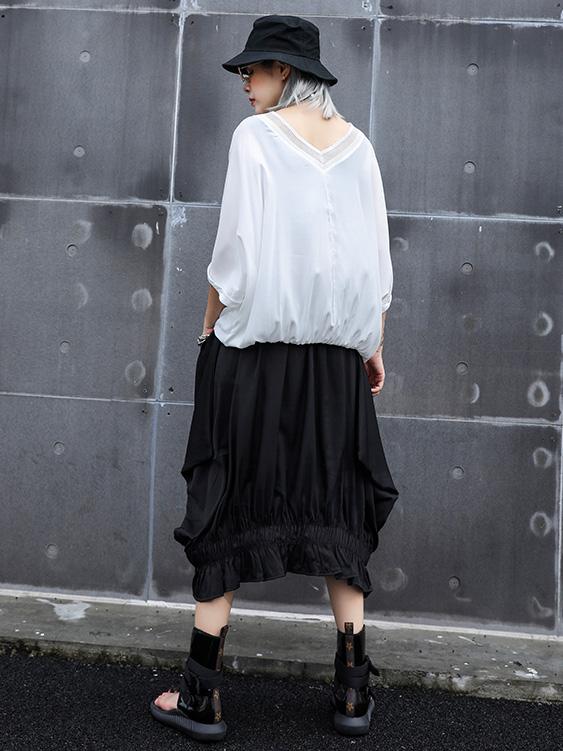 Asymmetric Ruffled Solid Skirt