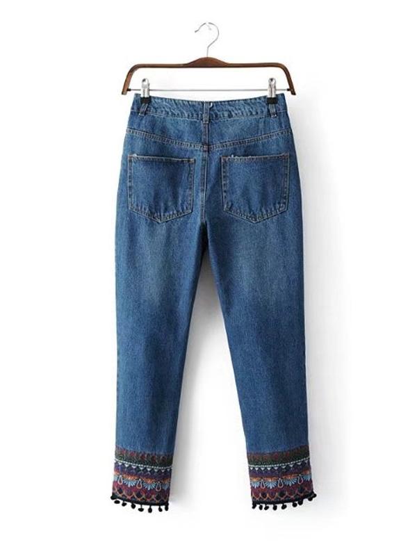 Embroidered Jean Pants Bottoms