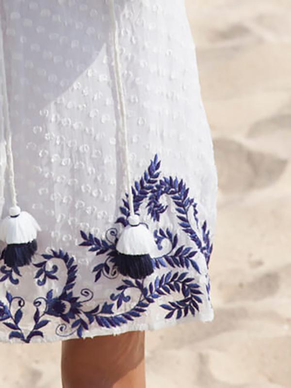 Raised Band Embroidered Flared Mini Dress