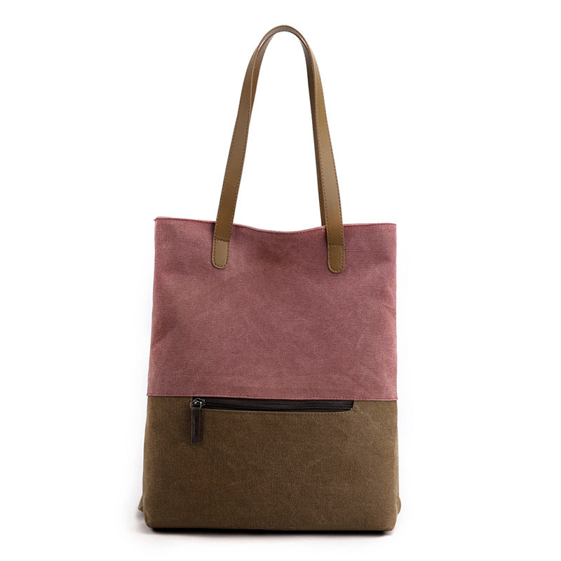 Large capacity versatile single shoulder backpack 2020 fashionable new color contrast splicing multi-functional canvas bag for women