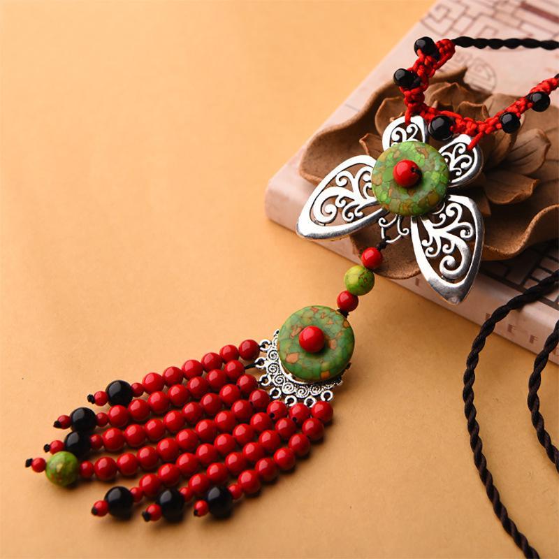 Exaggerated Style Red Butterfly Tassel Long Necklace