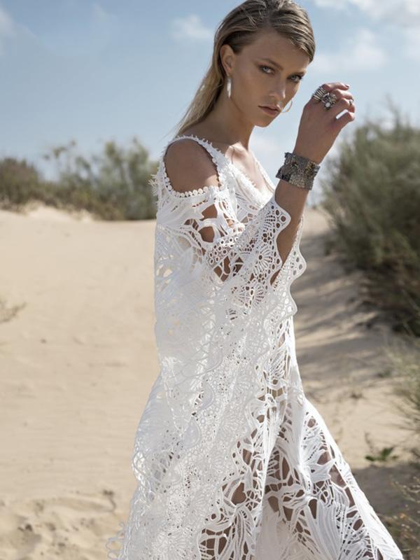 Lace Hollow Flared Sleeves Bohemia Wedding Dress