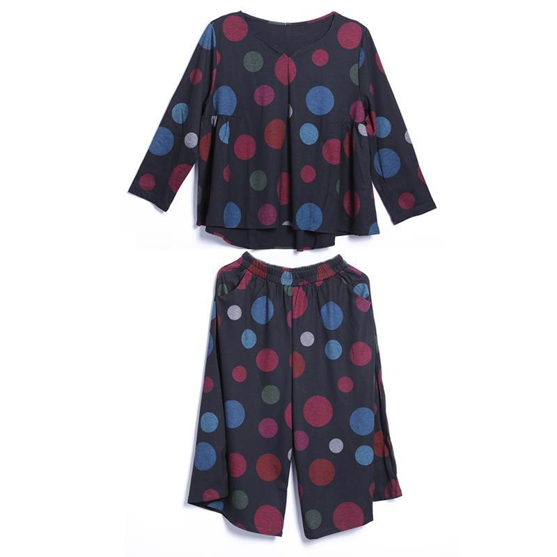 Casual Dot Wide Leg Pants Pullover Regular Long Sleeve Set