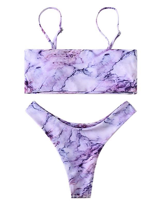 Sexy Strapless Halo Dyeing Split Bikini Swimsuit