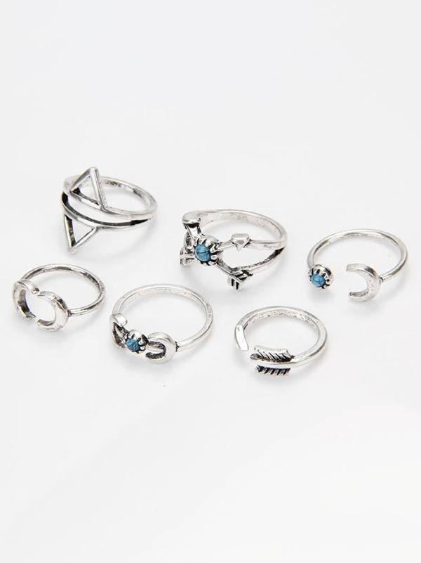 Gypsy 6PCS Moon Pattern Carving Rings Accessories