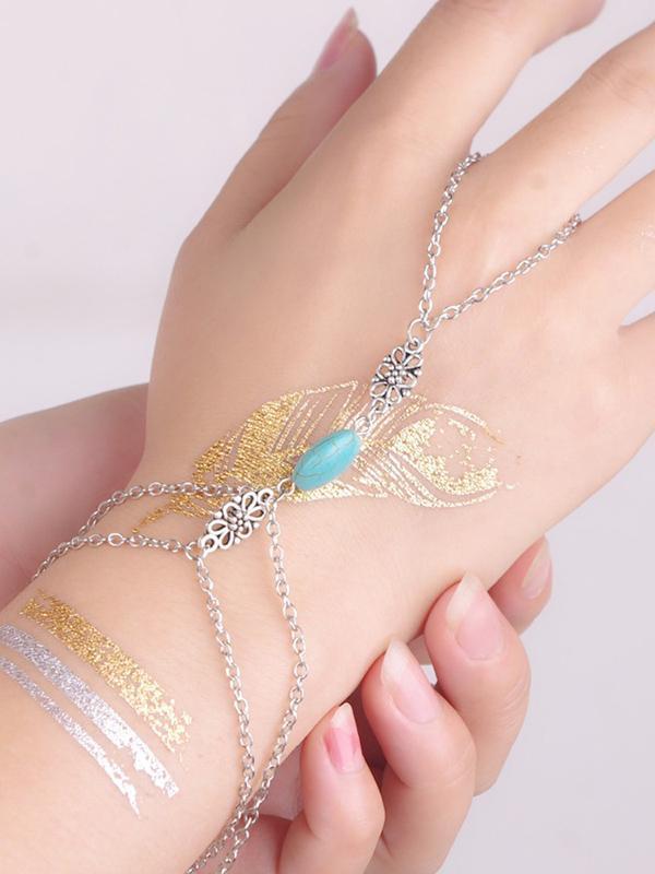 Bohemia Turquoise Hollow Carving With Ring Bracelet Accessories