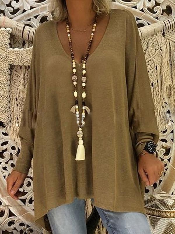 Casual Loose V-neck Blouses Top
