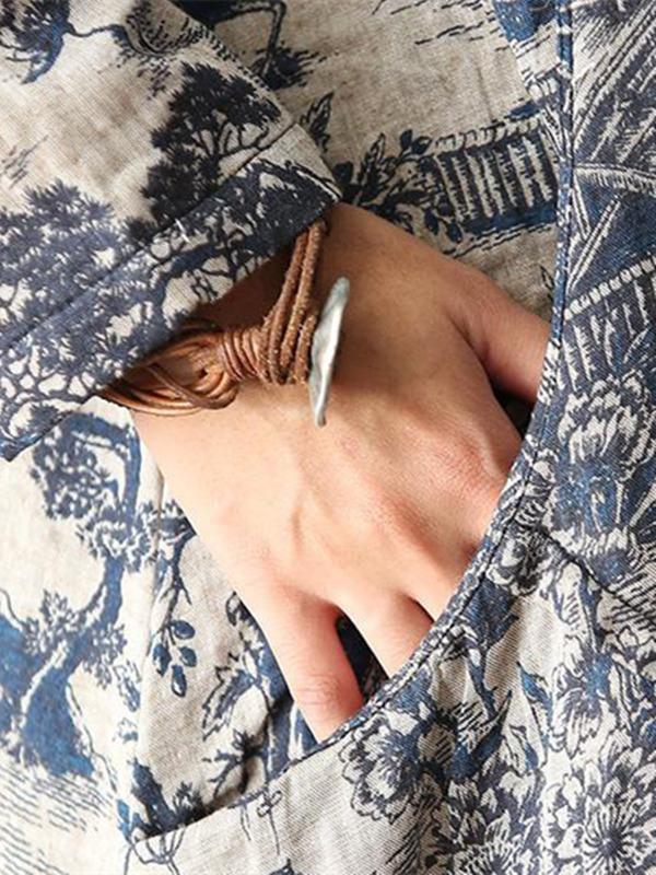 Casual Cotton Long Dress in Natural Print