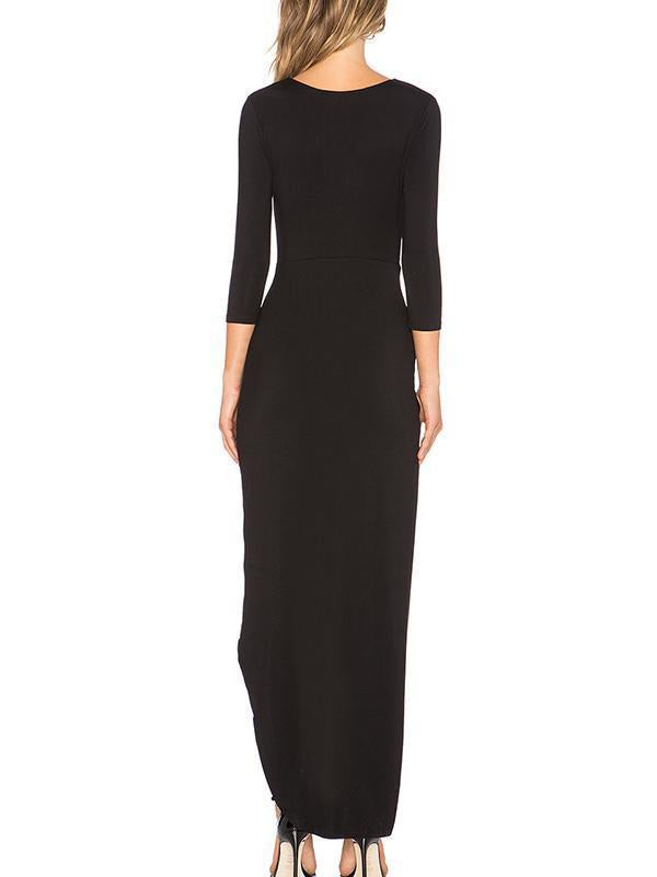 Solid Color Asymmetry Long Sleeves Jumper Maxi Dress