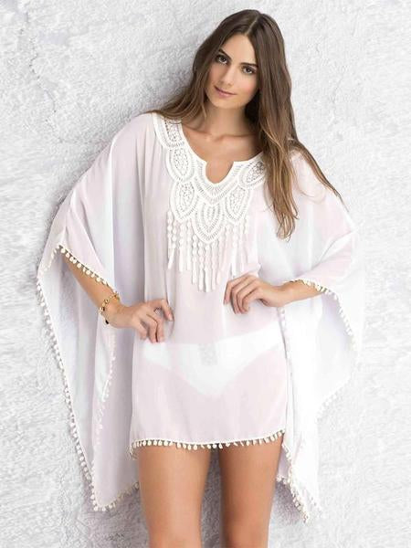 3/4 Sleeve Print Bohemia Mini Beach Dress