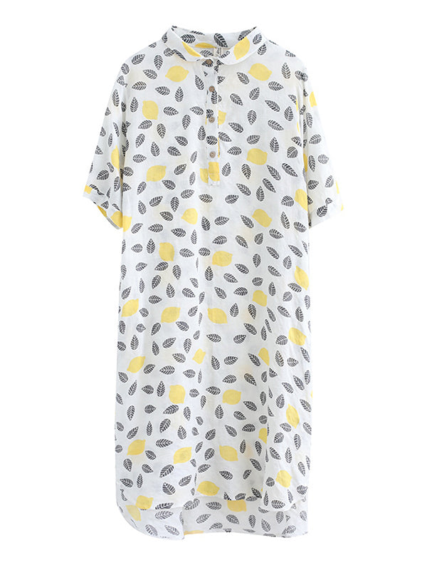 Artistic Retro Loose Contrast Color Printed Midi Shirt Dress