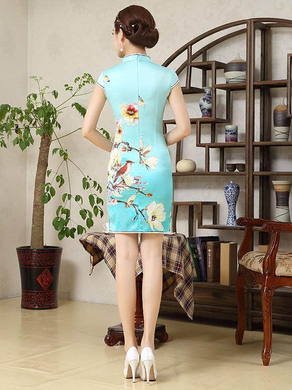 Printed Side Split Short Cheongsam Dress