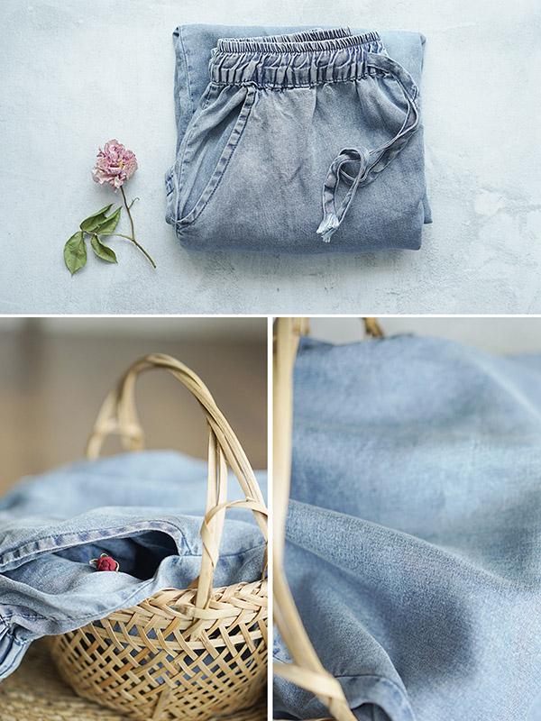 Vintage Elastic Waist Design Wide Leg Pants