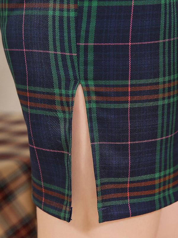 Red&Green Plaid Short Cheongsam Dress