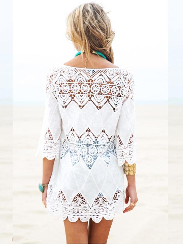 White Hollow Crochetgo Bikini Cover-Ups
