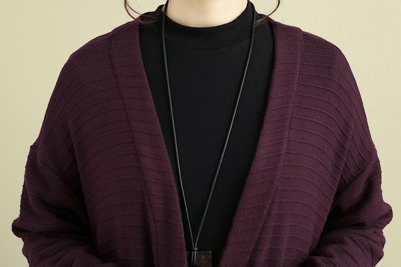 Women Long Sleeve Loose Dark Red Cardigan Coat