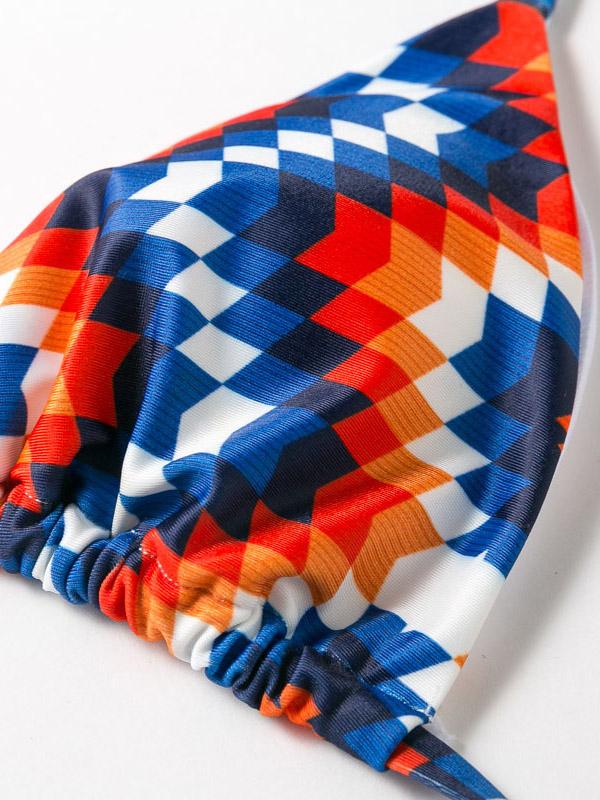 Spaghetti-Neck Bandage Printing Split Type Bikini Swimsuit