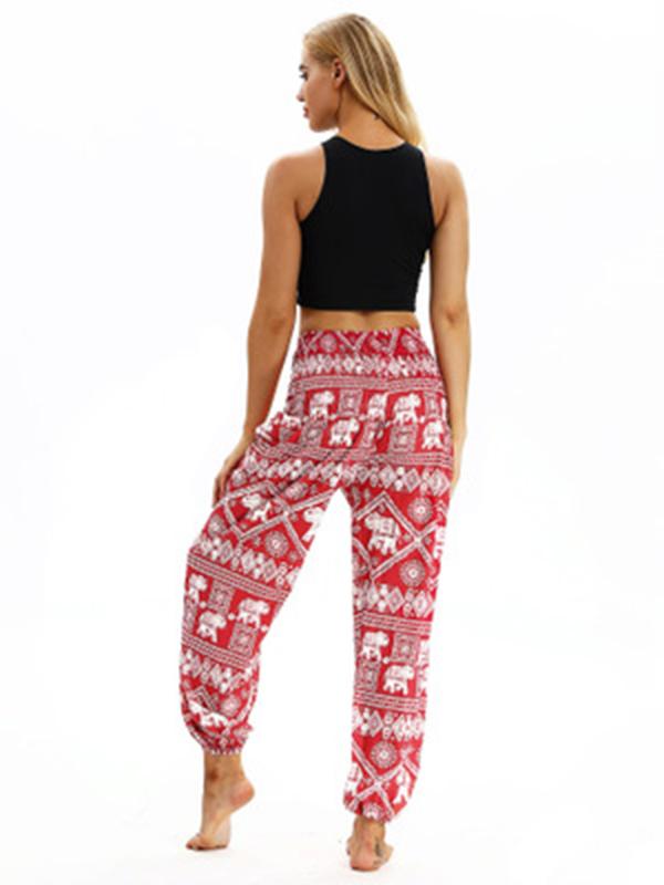 Floral Printed Elastic Waist Casual Pants