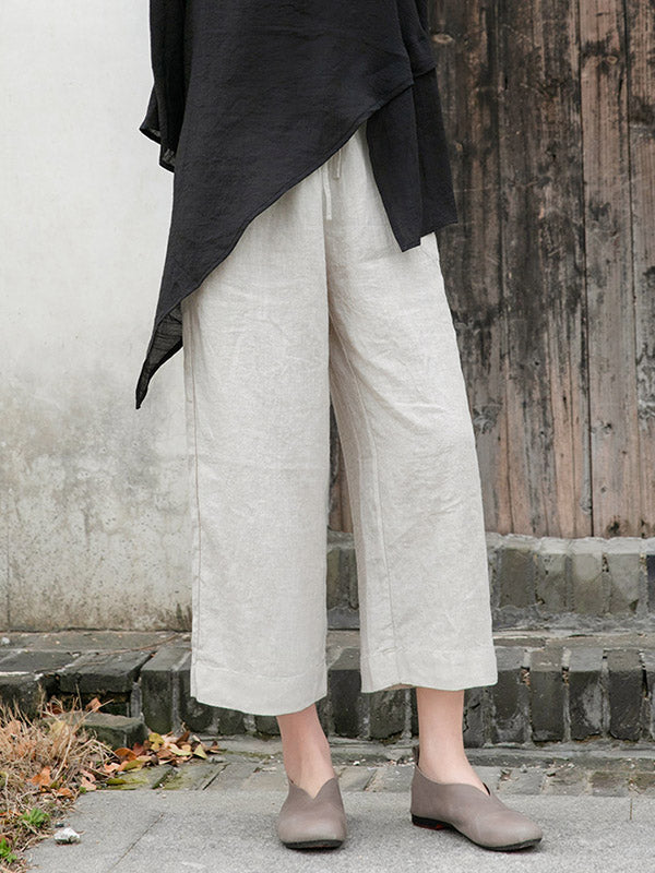 Simple Linen Column Elasticity Waist Pants