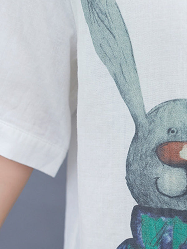 Original Cartoon Printed Lapel Blouse