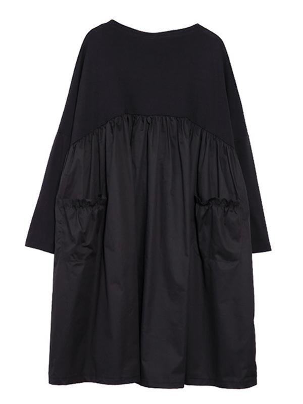 Loose Black Split-joint Long Sleeves Dress