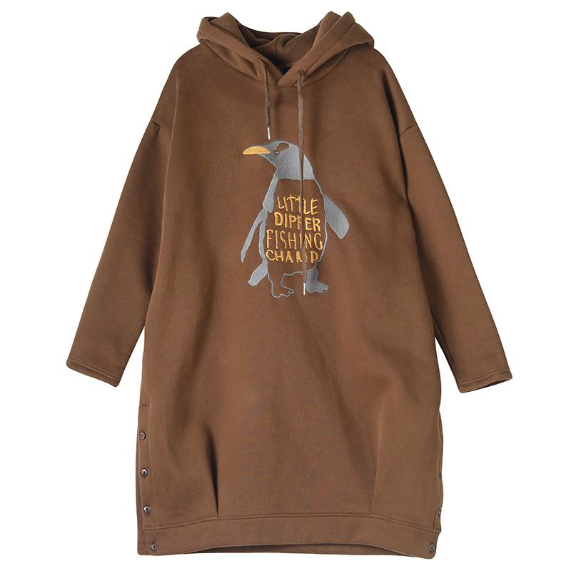 Buykud Autumn Winter Embroidery Plus Velvet Casual Hoodie