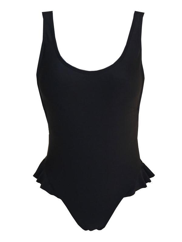 Falbala Backless Plain One-piece Swimwear