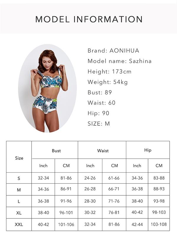 High Waisted Sexy Leaves Printed Bikinis Swimwear