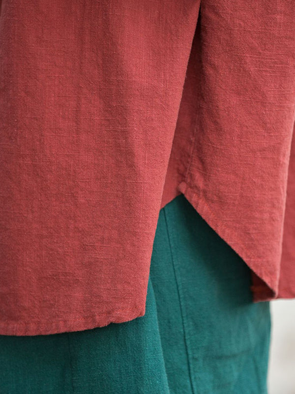 Original Artistic Retro Loose Solid Color Ramie Cotton Blouse Outwear
