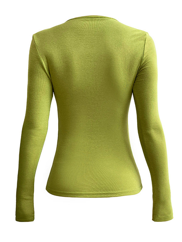 Simple Solid Color Square-Neck Long Sleeves False Two Base Shirt