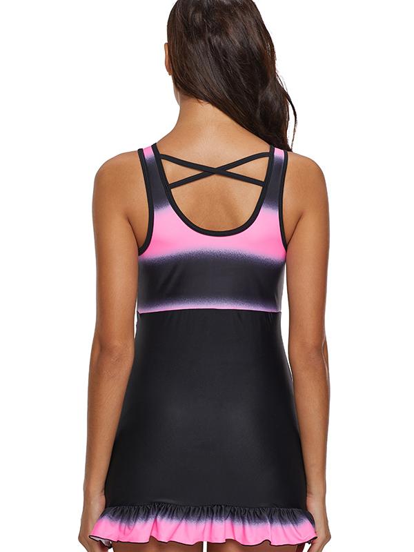 Gradient Stipes High Waist One Piece Swimwear
