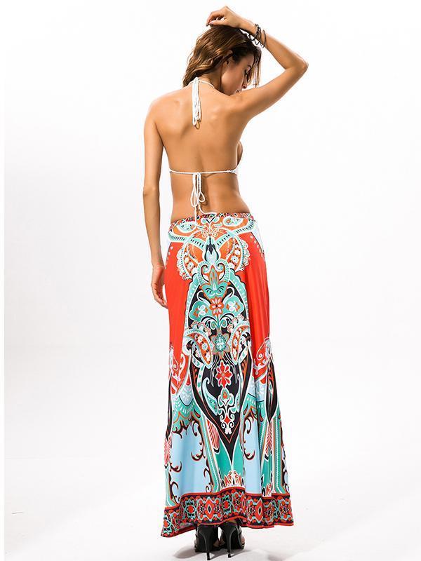 Ethnic-style Floral Big Hemline Skirt Bottoms