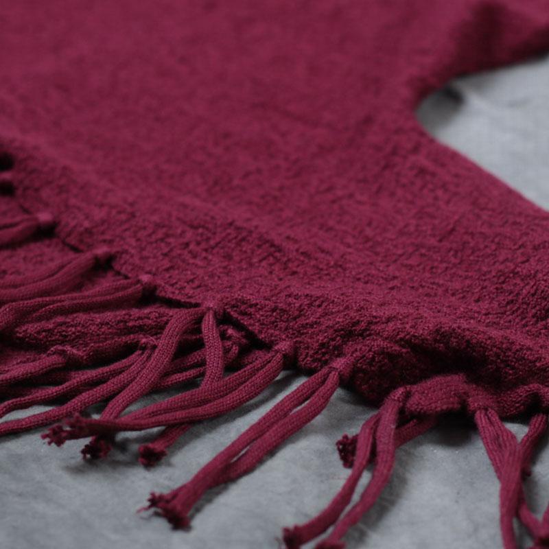 Autumn Winter Tassel Fitting Wine Red Dress For Women