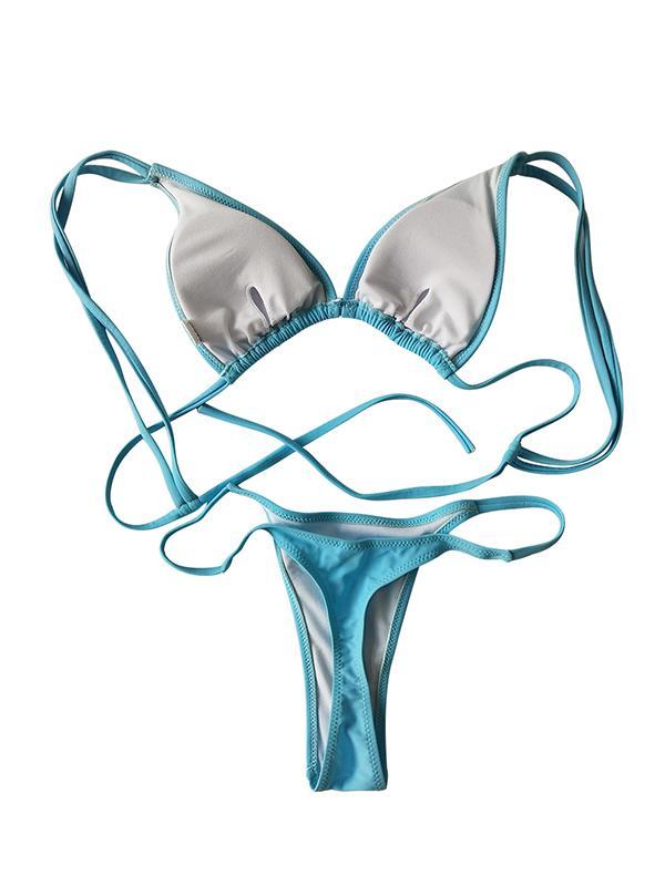 Solid Spaghetti Straps Bikinis Swimwear