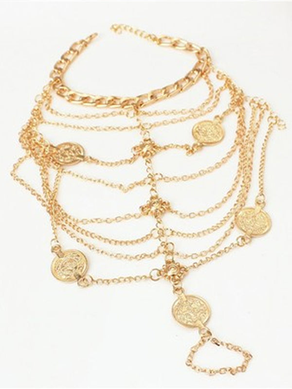 Bohemian Retro Beach Metal Coin Multi-Layer Tassel Foot Chain Accessory