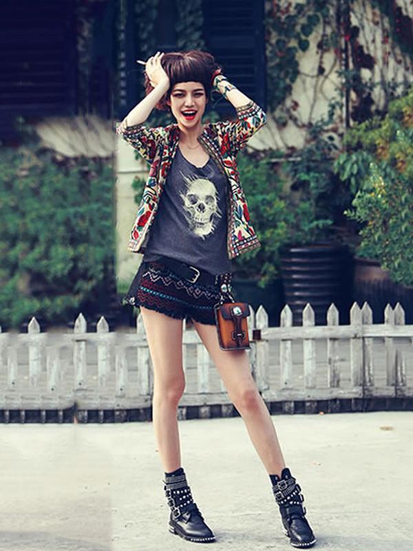 Fashion Inwrought 3/4 Sleeve Round Neck Outwears Tops