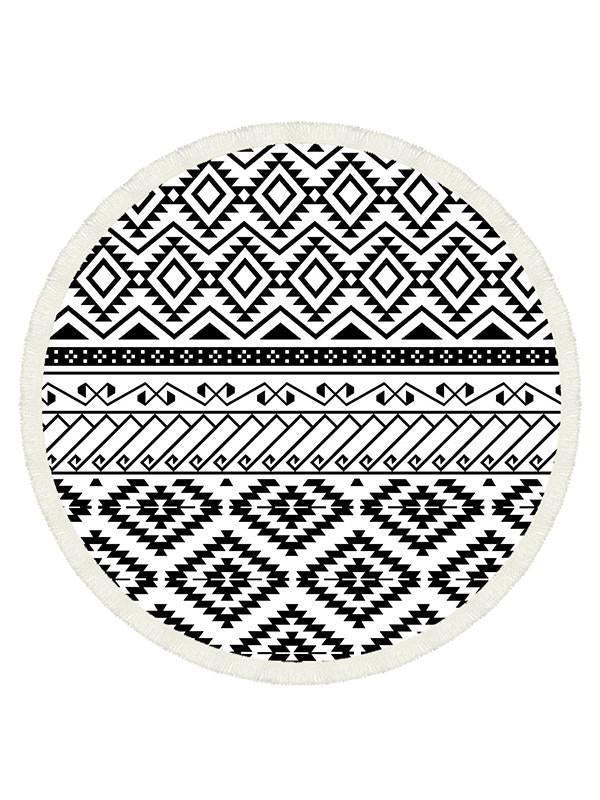 Beautiful Black and White Bohemia Round Shawl Beach Mat