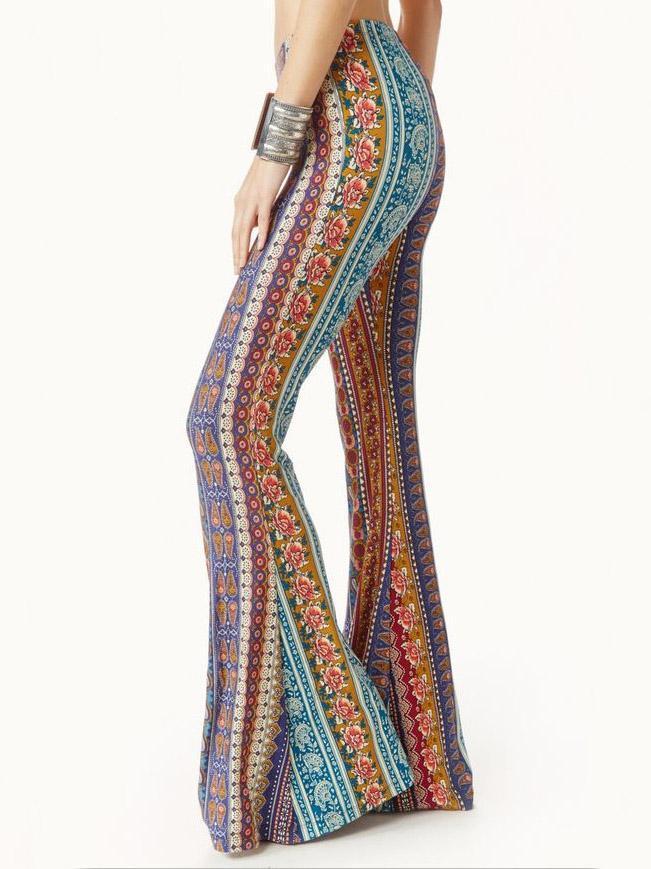 Bohemia Rose Printed Bell-bottoms Casual Pants