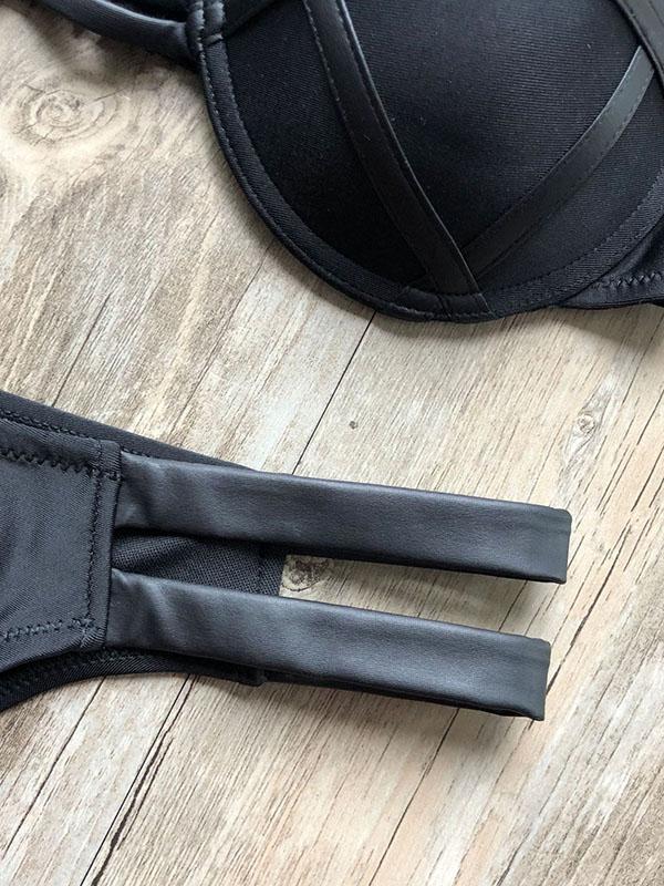 Plain Lace-up Balconette Bikini Swimsuit