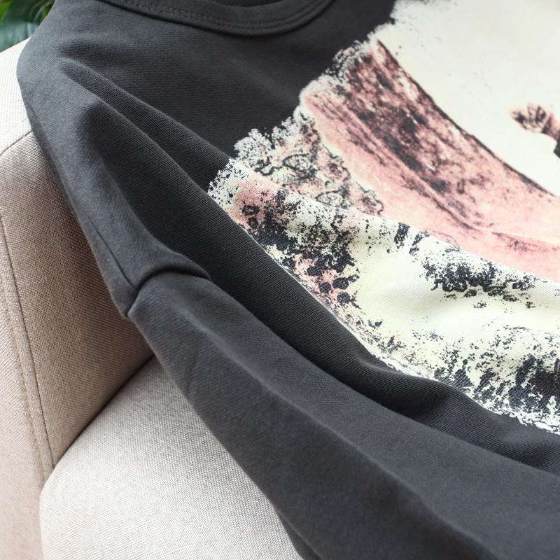 Buykud Round Neck Oil Painting Long Sleeve Sweatshirt