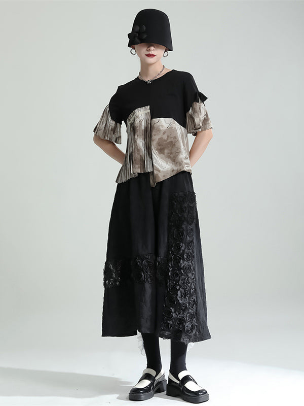 Urban High Waisted Hollow Black Floral A-Line Skirt