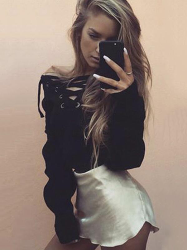 Raised Bands One-shoulder Knitting Sweater Tops