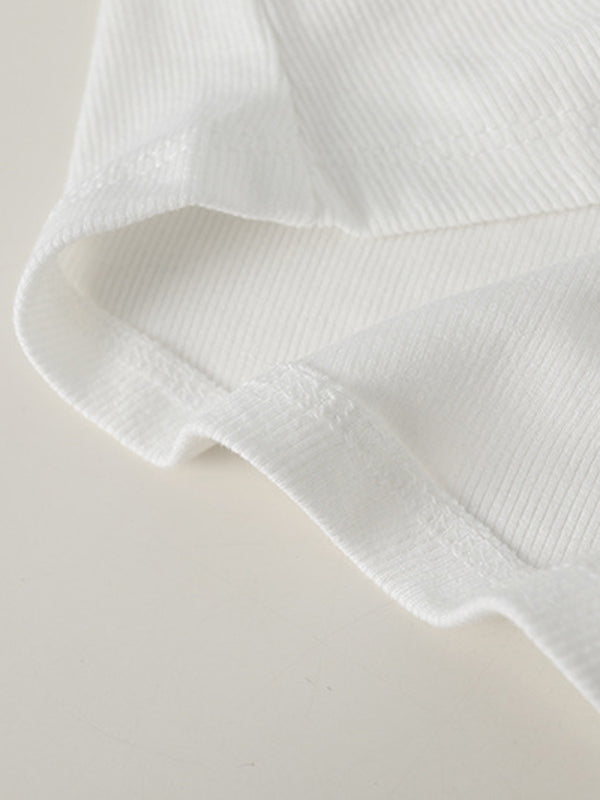 Original Casual Solid Color Pleated Skinny T-Shirt Top