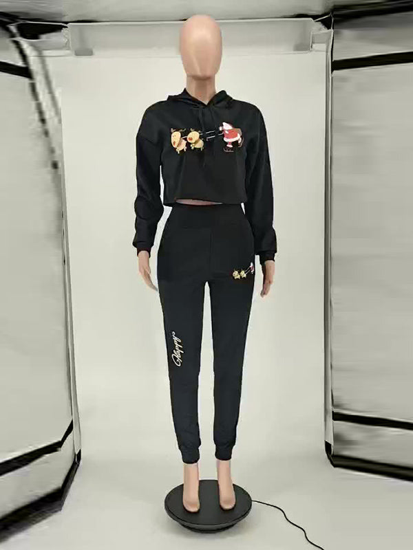Christmas Print Hoodies&Pants Suits