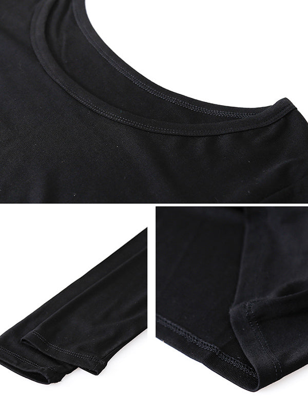 Casual Solid Color Long Sleeves Round-Neck T-Shirt Tops