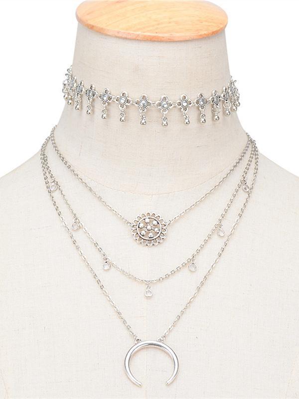 Vintage Hollow Flower Disc Multilayer Necklaces Accessories
